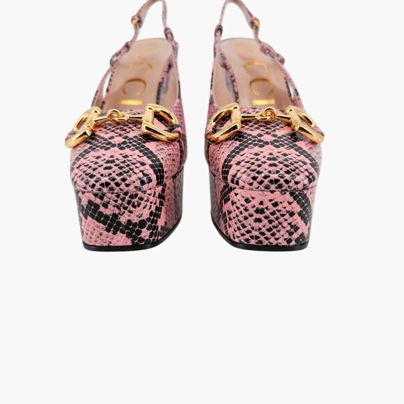Gucci Baby 120 Horsebit Platform Pumps EU 38.5 US 8.5 Pink Python Slingback Heel - Picture 7 of 13